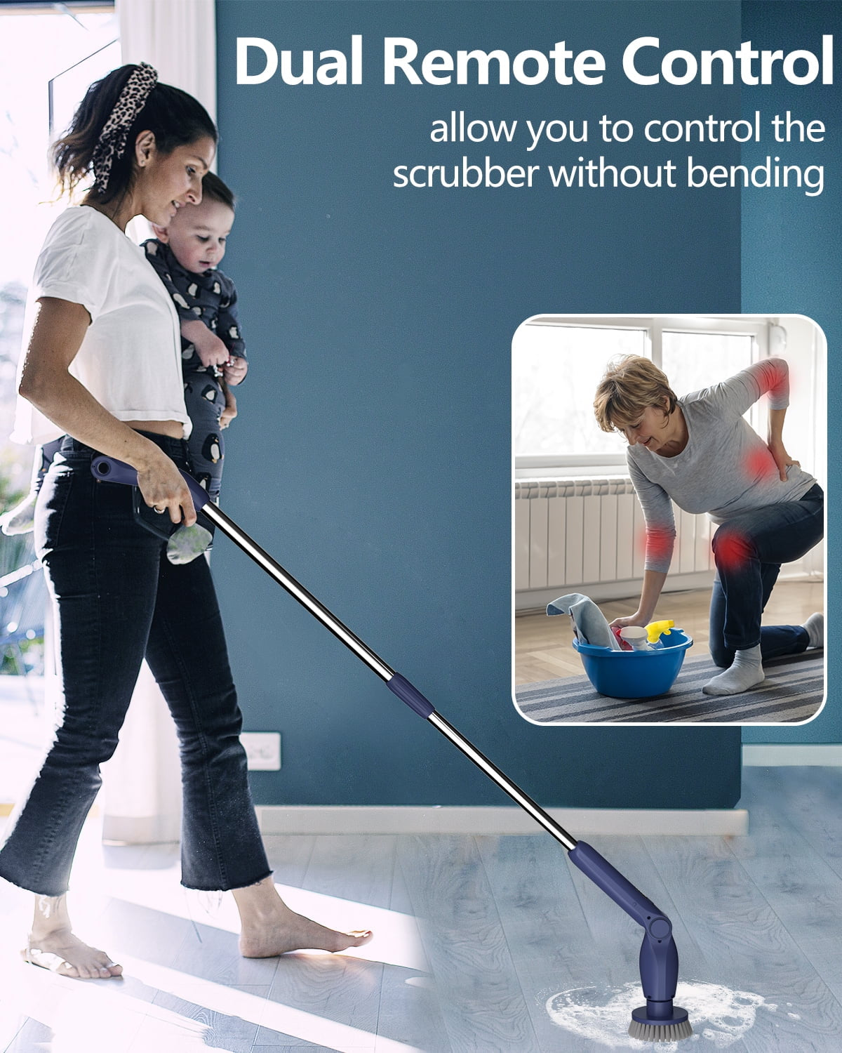 Electric Spin Scrubber, Cordless Cleaning Brush with 8 Replaceable Brush Heads,Extension Handle,Blue Power Cleaning Scrub for Bathroom,Floor Tile,Car
