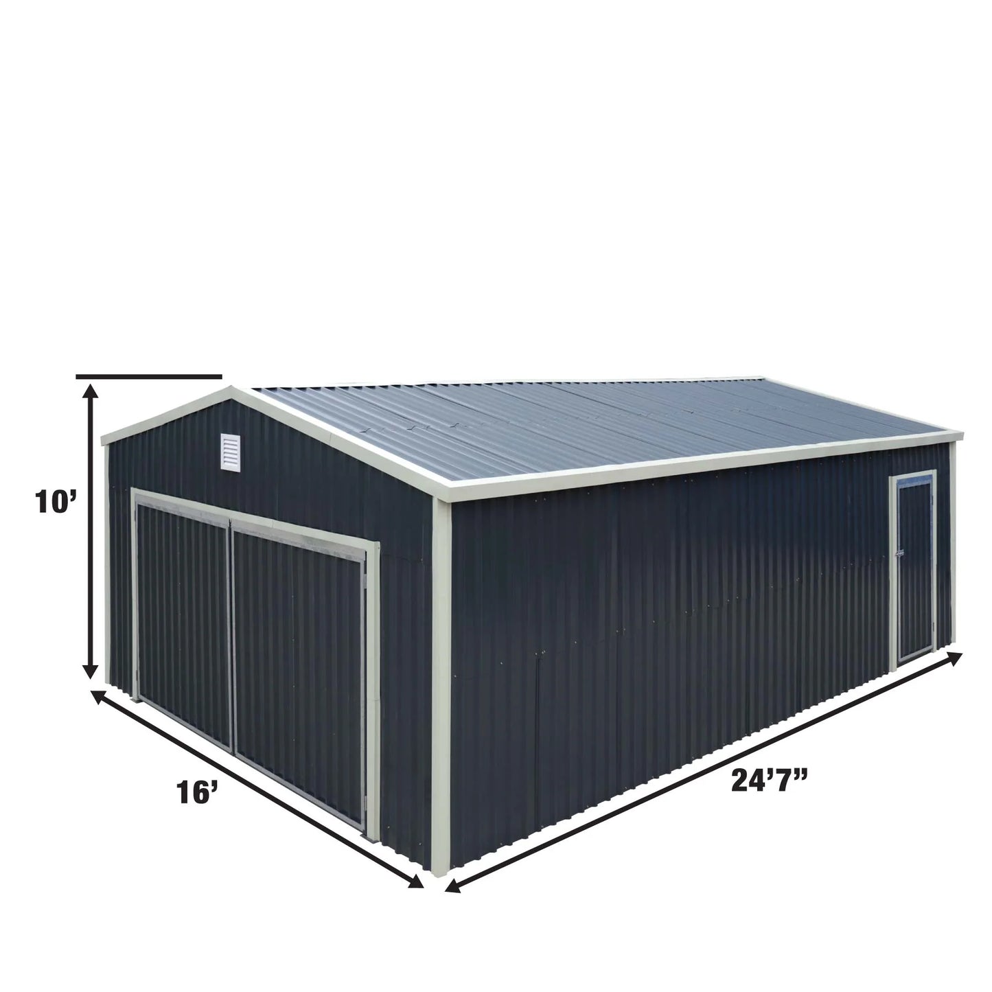 16’ X 24’ Metal Garage Shed with Double Front Doors, 10’ Peak Height, Side Entry Door, 384 Sq-Ft Floor Space, TMG-MS1624