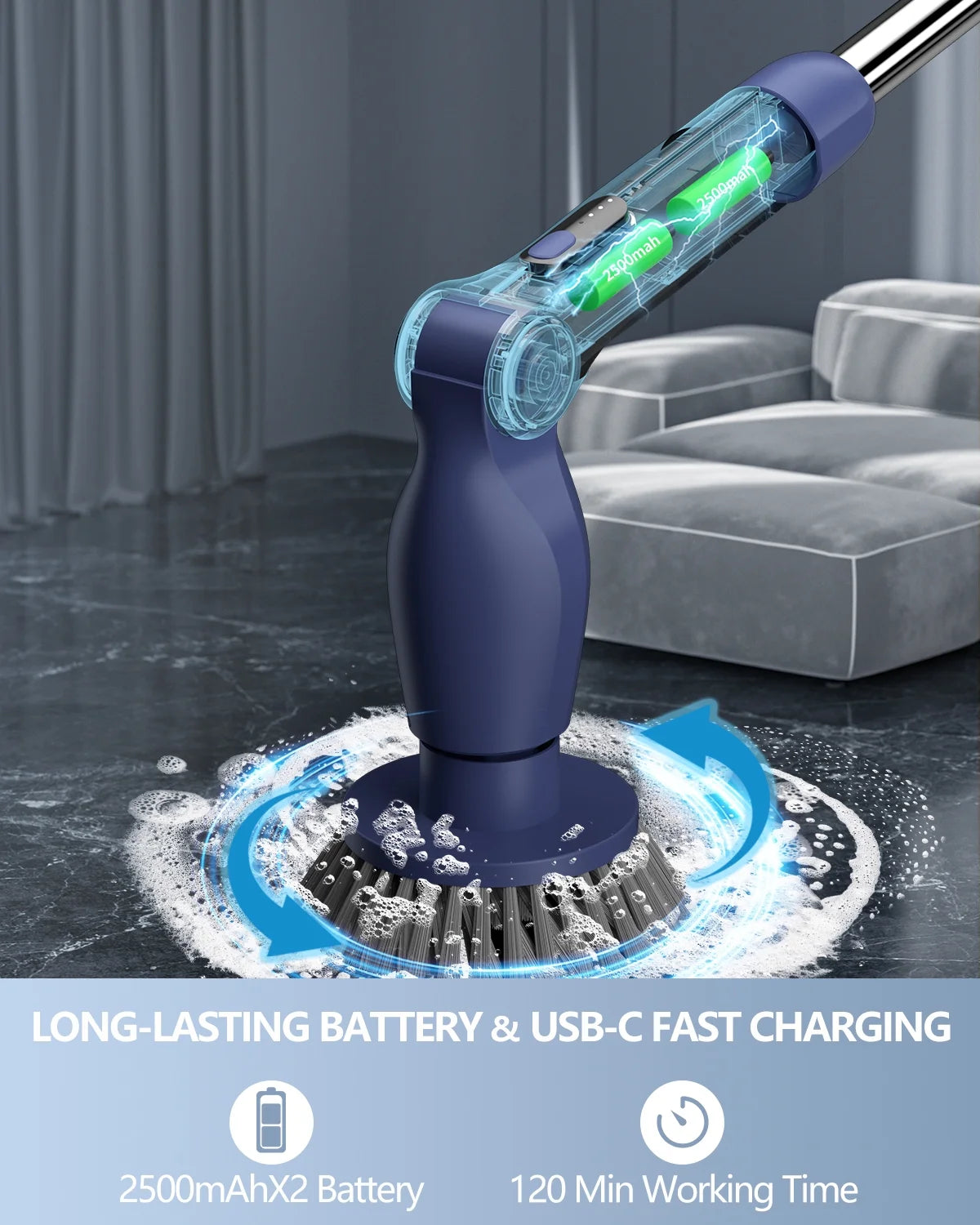 Electric Spin Scrubber, Cordless Cleaning Brush with 8 Replaceable Brush Heads,Extension Handle,Blue Power Cleaning Scrub for Bathroom,Floor Tile,Car