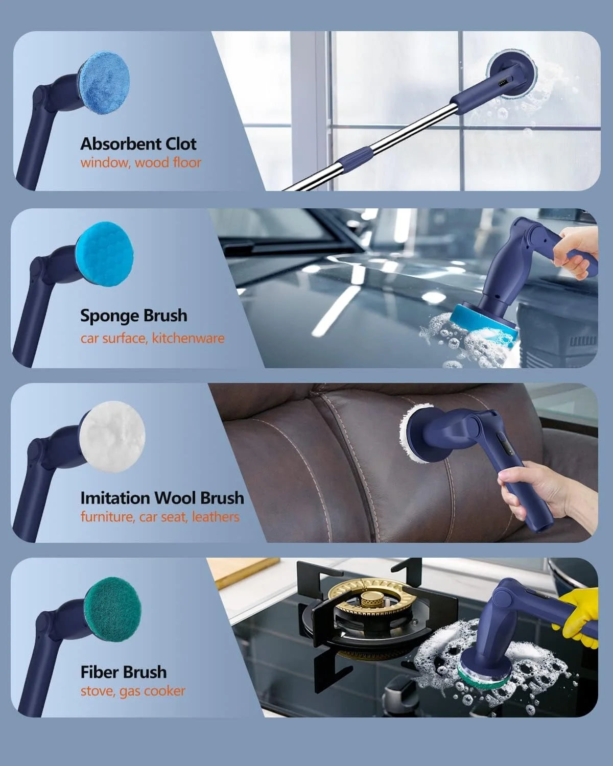 Electric Spin Scrubber, Cordless Cleaning Brush with 8 Replaceable Brush Heads,Extension Handle,Blue Power Cleaning Scrub for Bathroom,Floor Tile,Car
