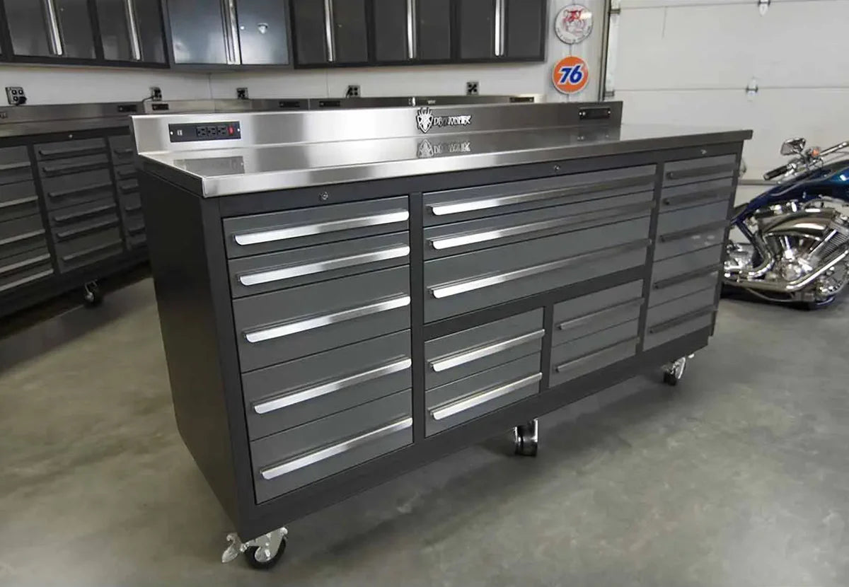 Dragonfire 17 Drawer Pro Series 7FT Workbench with Swappable Drawers