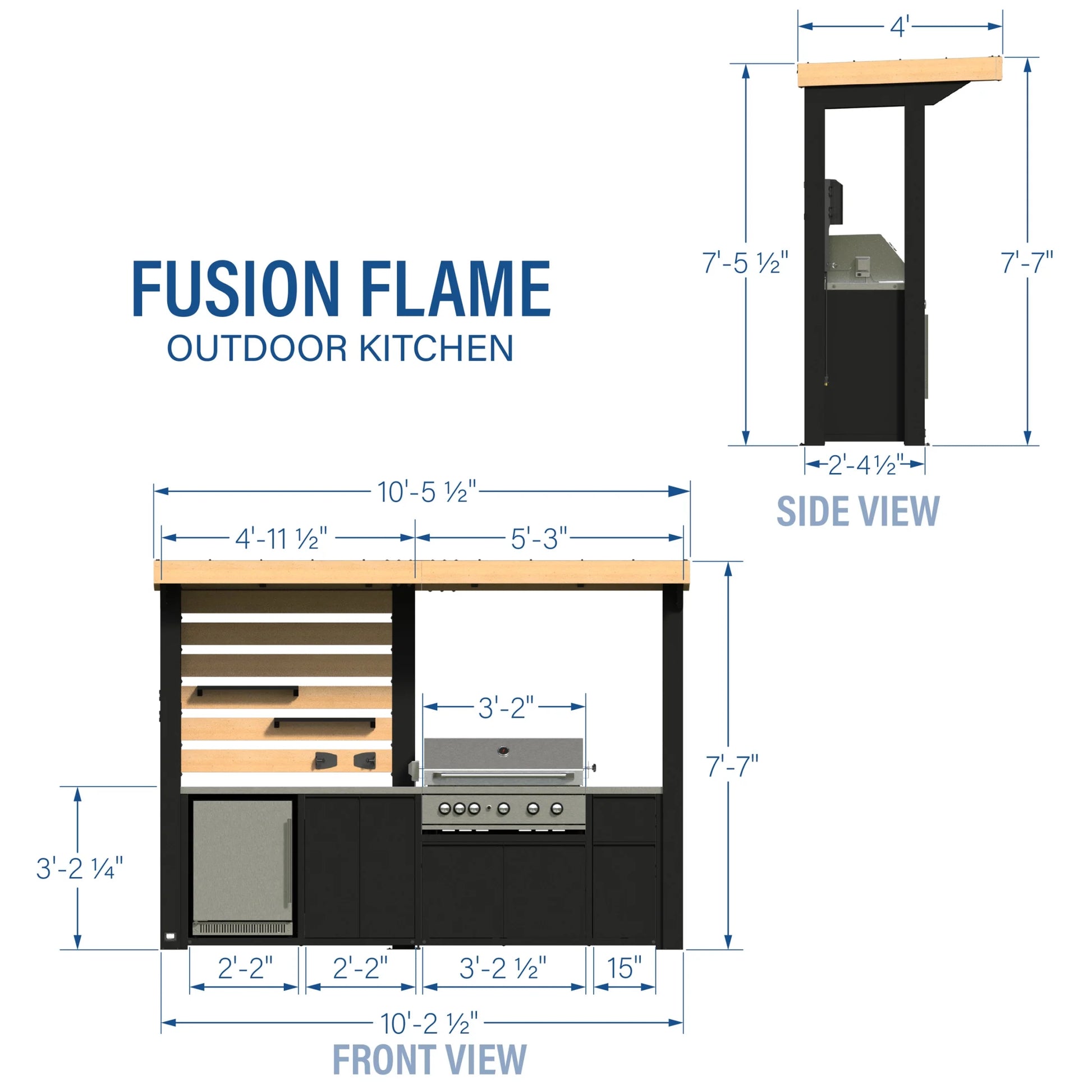 Fusion Flame Galvanized Steel Covered Outdoor Kitchen, Grill, Fridge