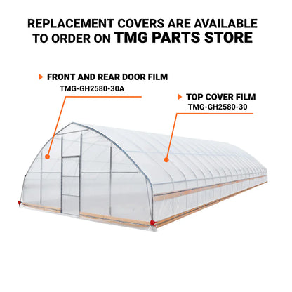 25’ X 80’ Tunnel Greenhouse Grow Tent W/6 Mil Clear EVA Plastic Film, Cold Frame, Hand Crank Roll-Up Sides, Peak Ceiling Roof, TMG-GH2580