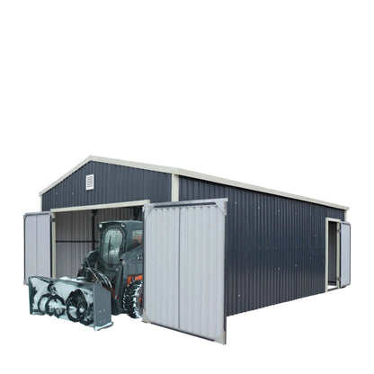 16’ X 24’ Metal Garage Shed with Double Front Doors, 10’ Peak Height, Side Entry Door, 384 Sq-Ft Floor Space, TMG-MS1624