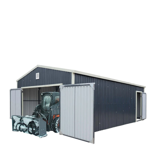 16’ X 24’ Metal Garage Shed with Double Front Doors, 10’ Peak Height, Side Entry Door, 384 Sq-Ft Floor Space, TMG-MS1624