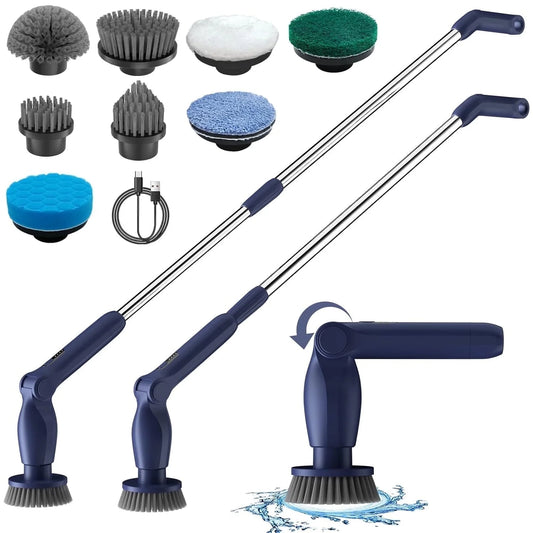 Electric Spin Scrubber, Cordless Cleaning Brush with 8 Replaceable Brush Heads,Extension Handle,Blue Power Cleaning Scrub for Bathroom,Floor Tile,Car