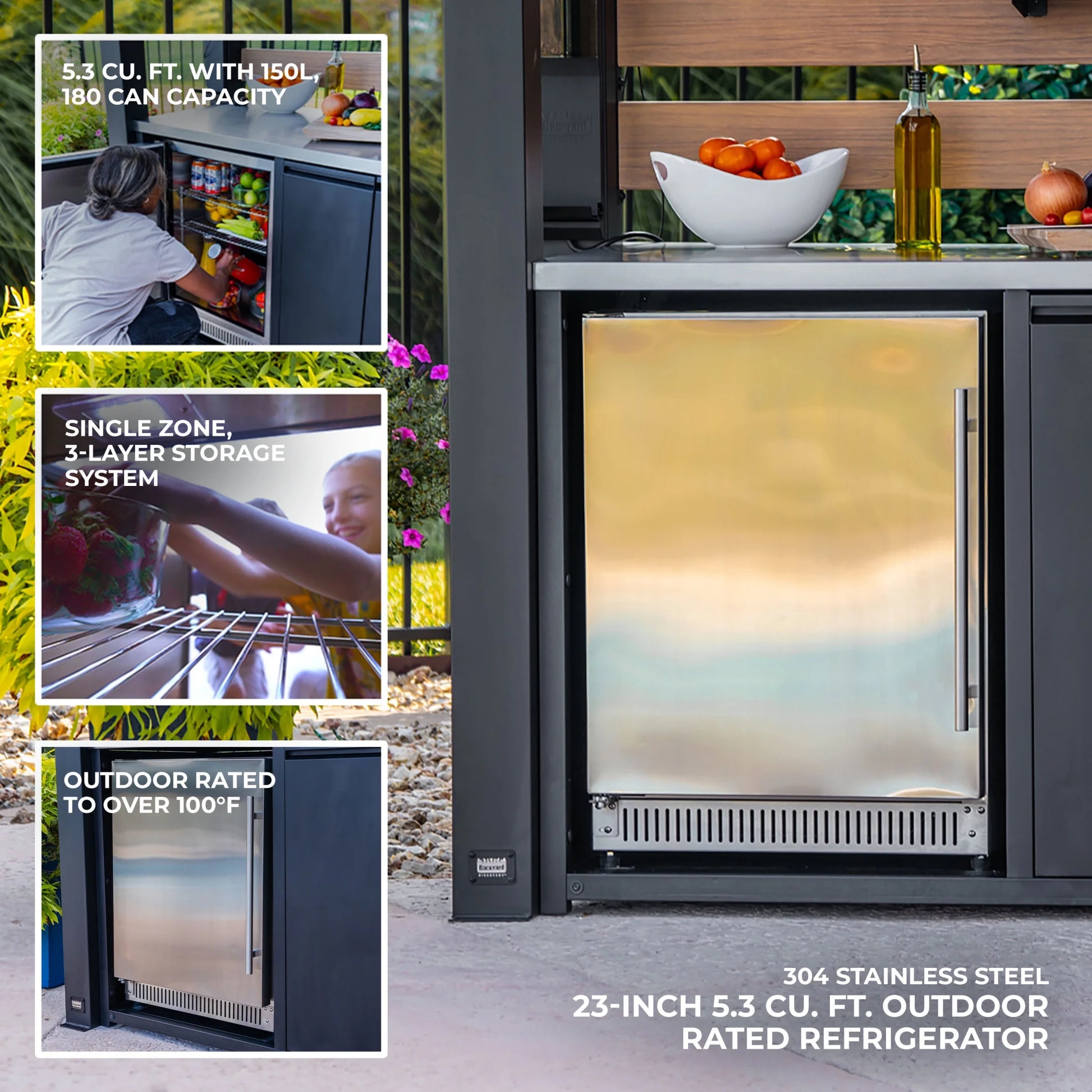 Fusion Flame Galvanized Steel Covered Outdoor Kitchen, Grill, Fridge