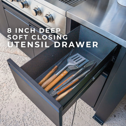 Fusion Flame Galvanized Steel Covered Outdoor Kitchen, Grill, Fridge