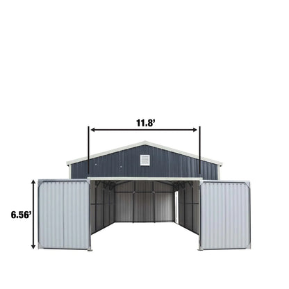16’ X 24’ Metal Garage Shed with Double Front Doors, 10’ Peak Height, Side Entry Door, 384 Sq-Ft Floor Space, TMG-MS1624