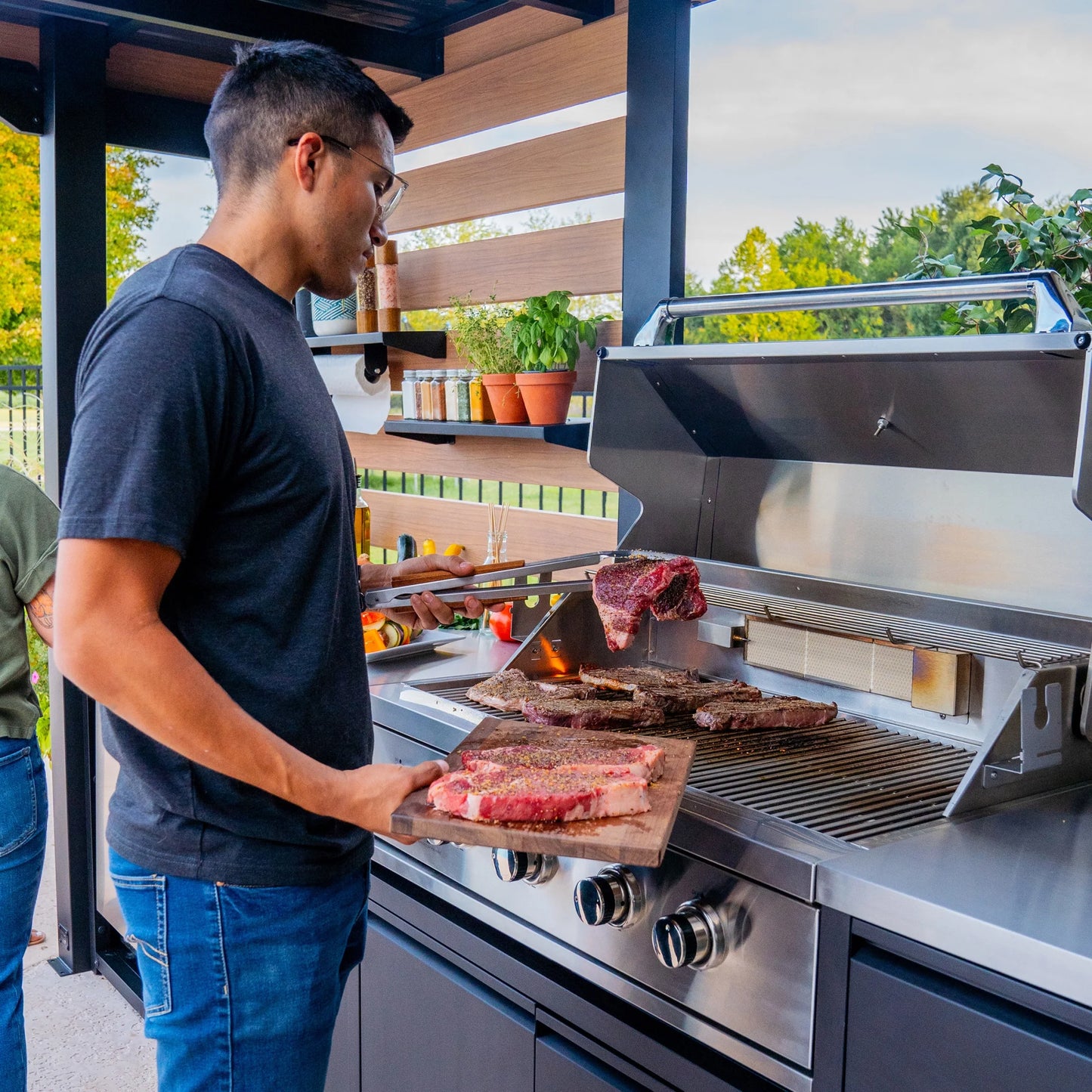 Fusion Flame Galvanized Steel Covered Outdoor Kitchen, Grill, Fridge