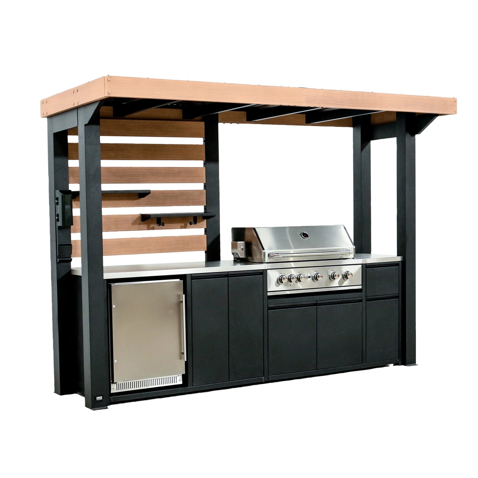 Fusion Flame Galvanized Steel Covered Outdoor Kitchen, Grill, Fridge