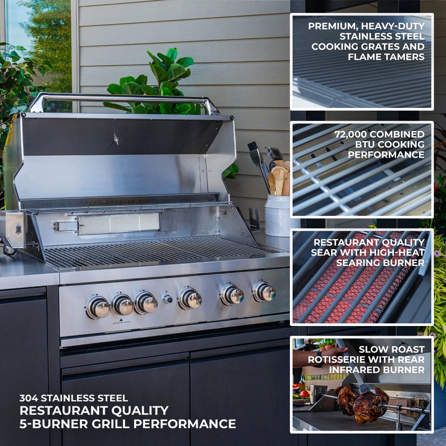 Fusion Flame Galvanized Steel Covered Outdoor Kitchen, Grill, Fridge