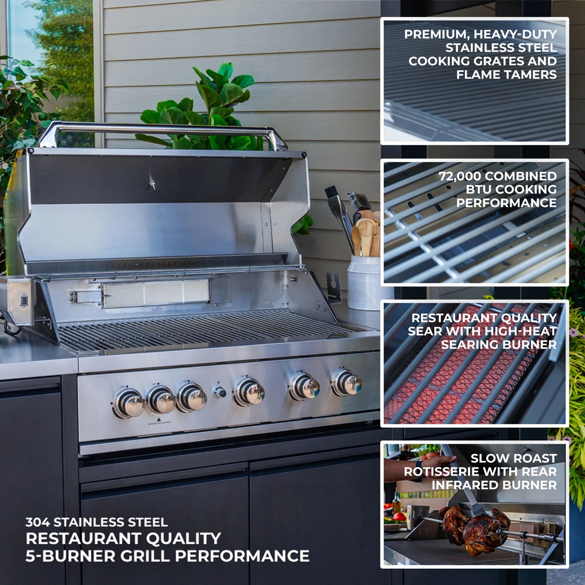 Fusion Flame Galvanized Steel Covered Outdoor Kitchen, Grill, Fridge