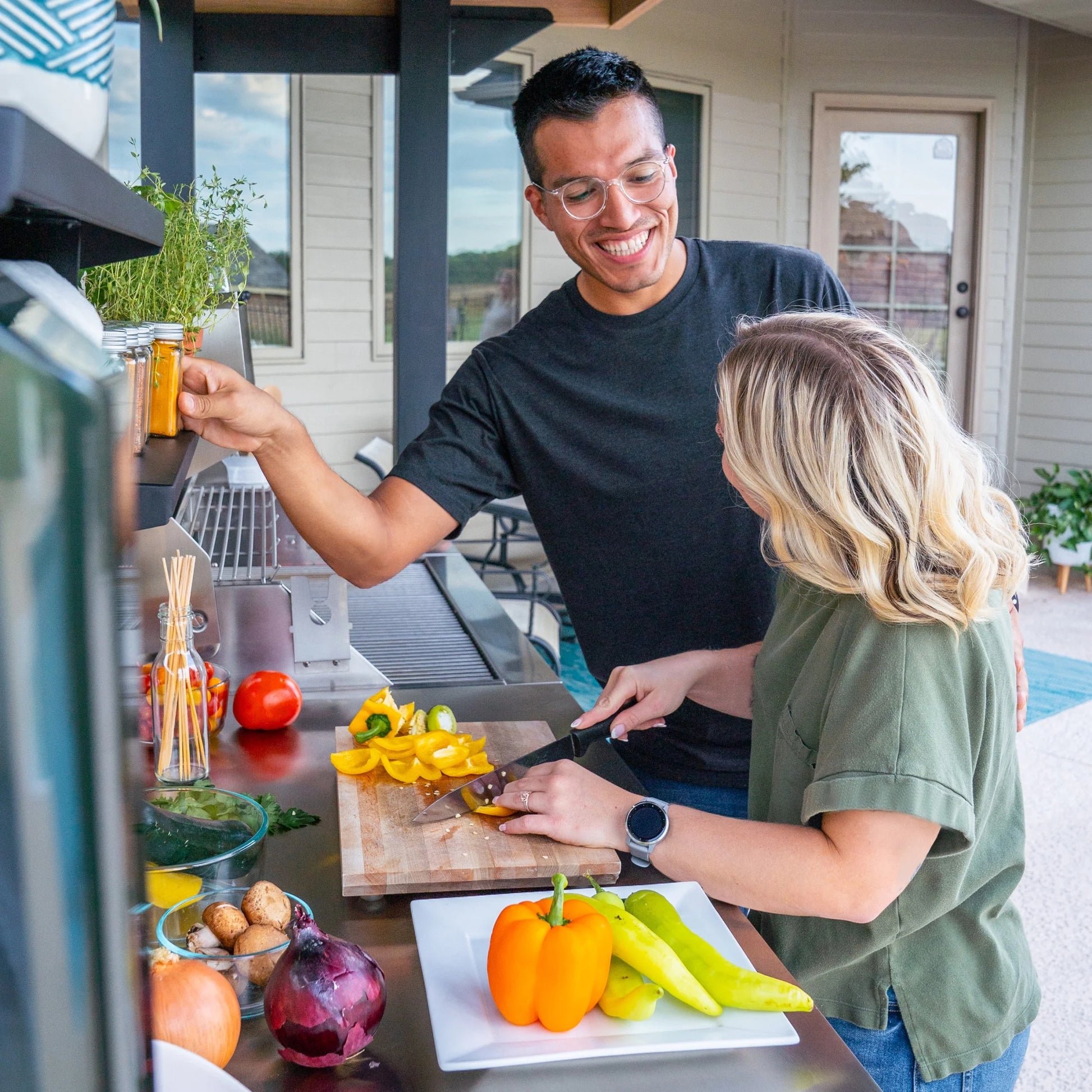 Fusion Flame Galvanized Steel Covered Outdoor Kitchen, Grill, Fridge