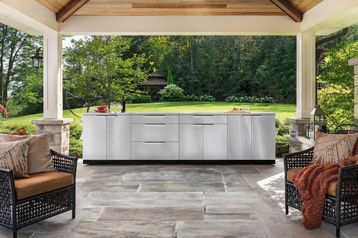 Outdoor Kitchen 6 Piece Cabinet Set in Stainless Steel with Countertops